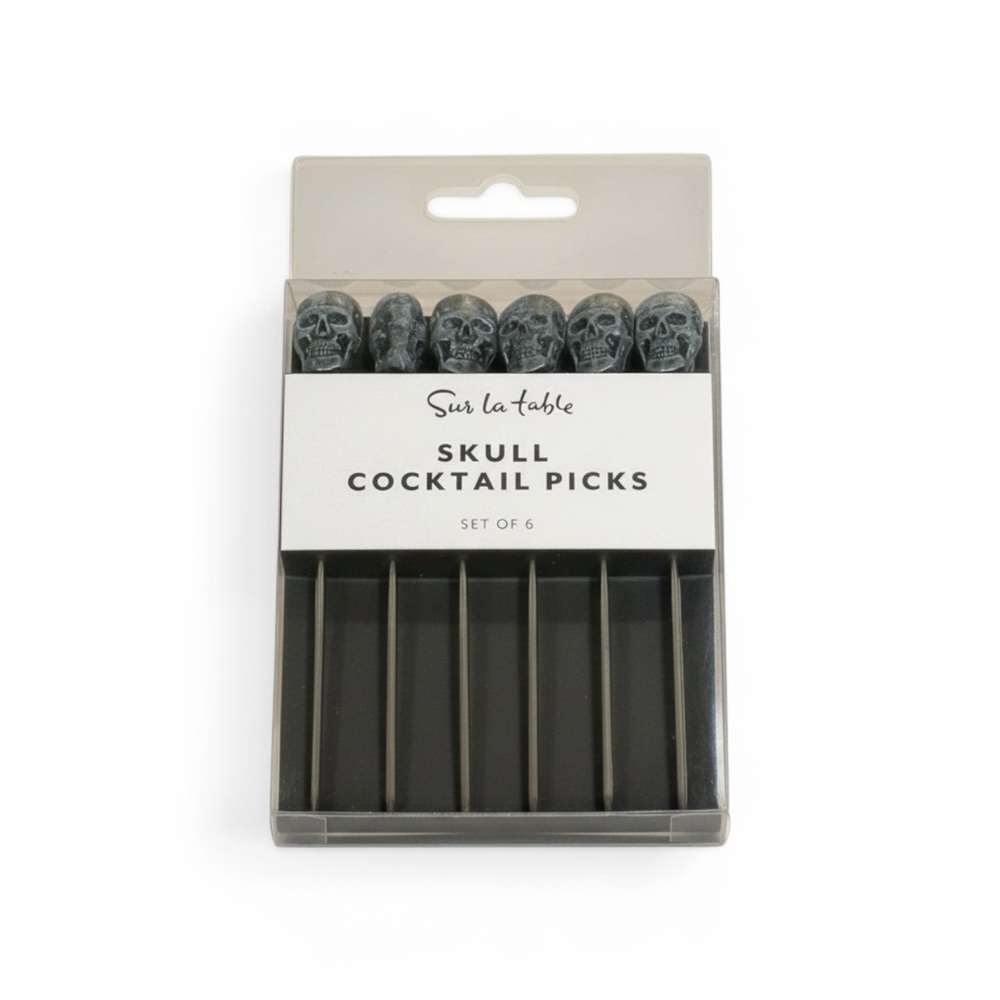 new Sur La Table ☻︎ Set of 6 Skull Cocktail Olive Picks ☻︎ Silver ☻︎ Halloween